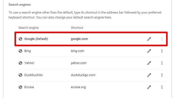 Setting deafult search engine