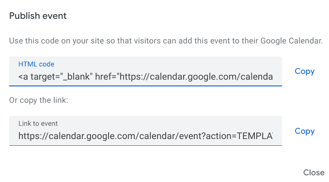 Sharing the event template via Calendar
