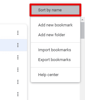 Sorting bookmarks by name