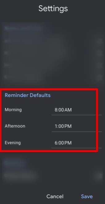 Specifying "Reminder Defaults"