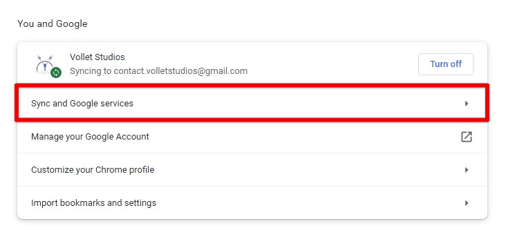 Sync and Google services tab