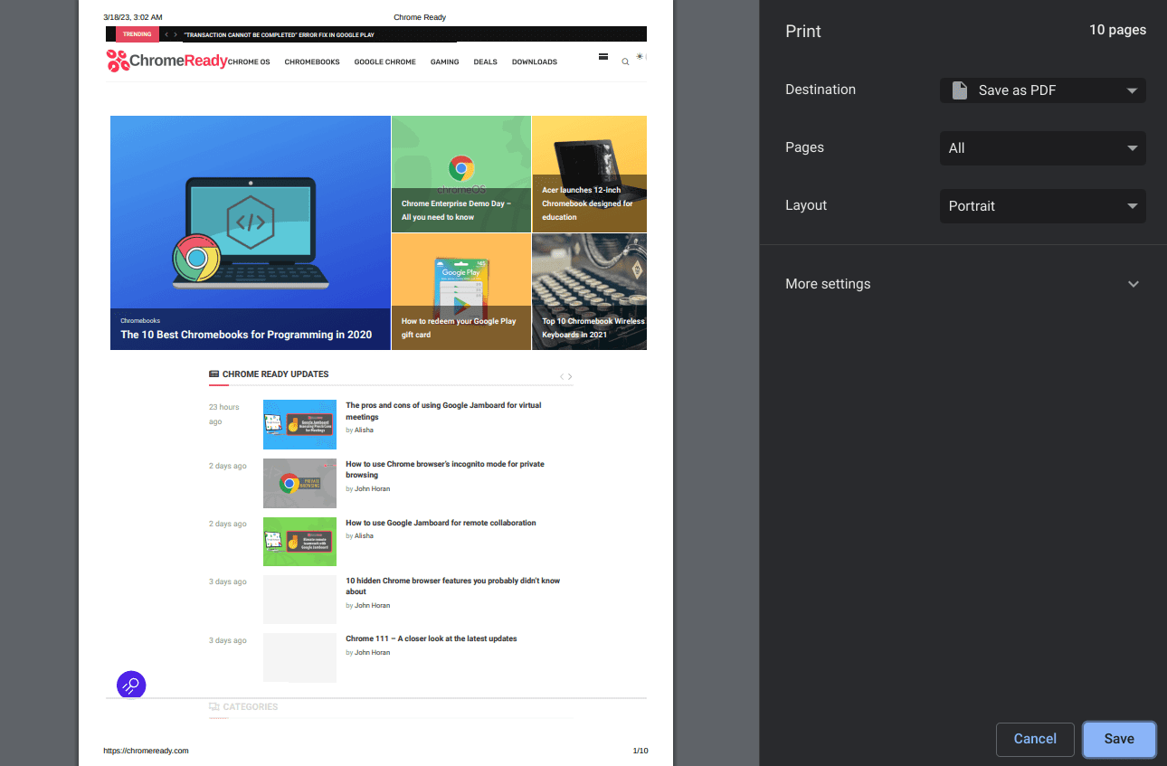 The "Print" feature in ChromeOS