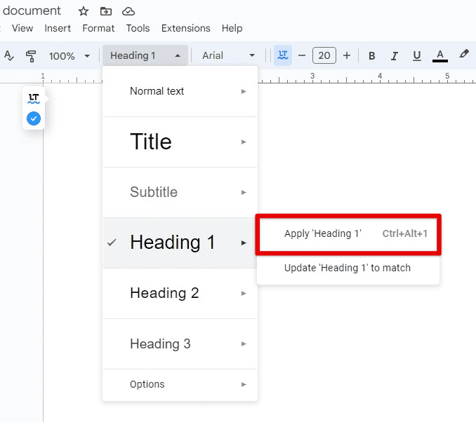 Applying heading styles in Google Docs