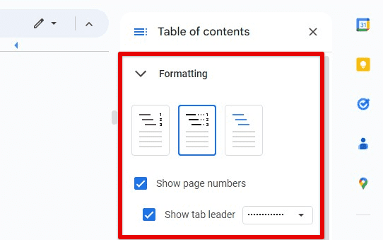 Changing the table of contents style