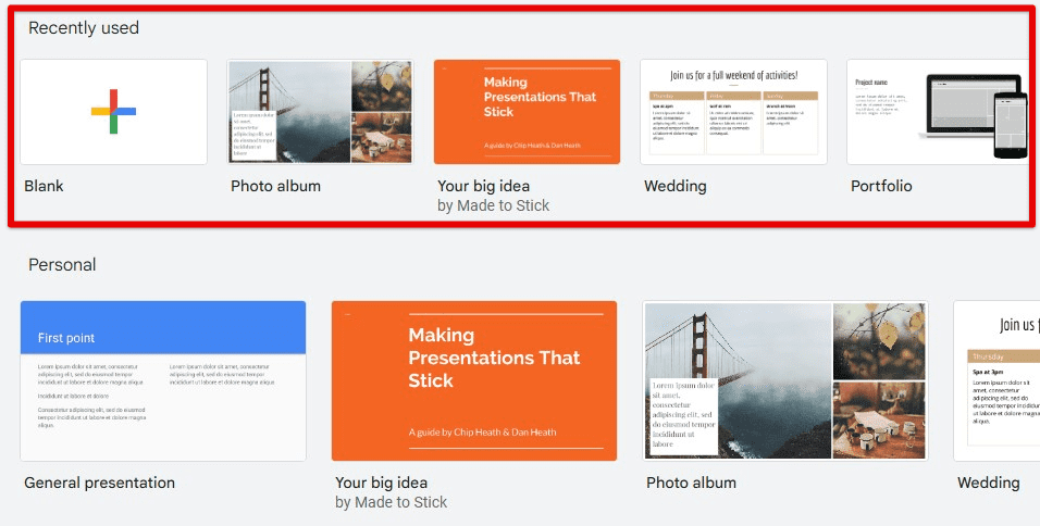 Creating a new presentation from templates