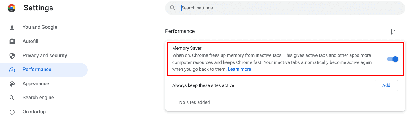 Enabling "Memory Saver"