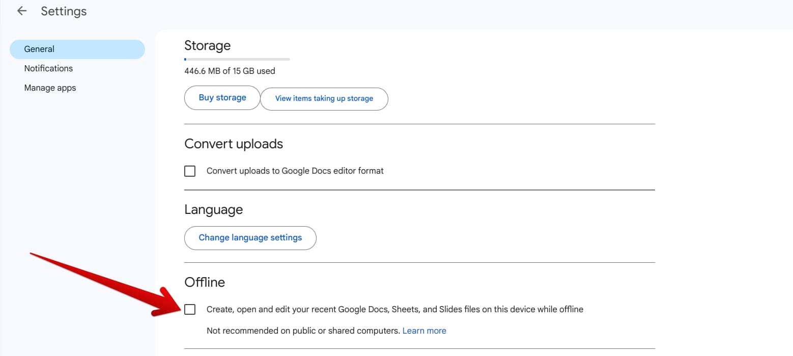 Enabling offline functionality for Google Drive files