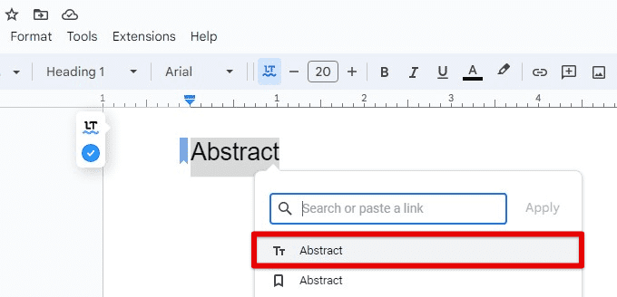 Linking bookmark with the table of contents