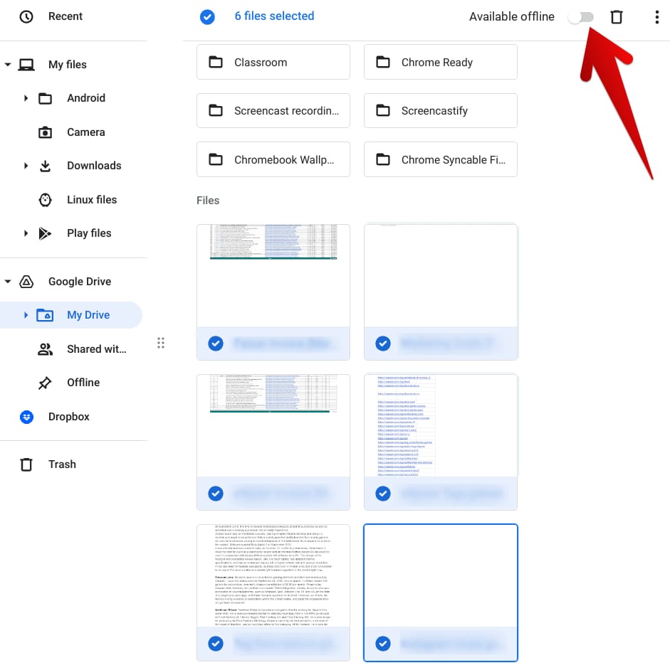 Making the selected Drive files available offline