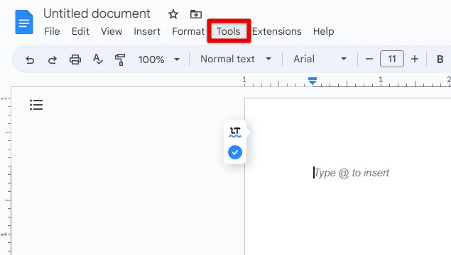 Navigating to the tools tab in Google Docs