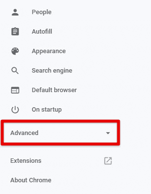 Opening Google Chrome advanced settings