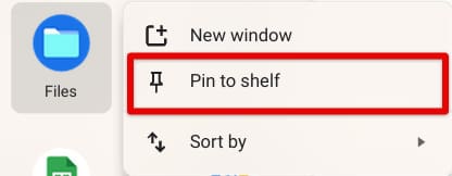 Pinning the "Files" app to the shelf