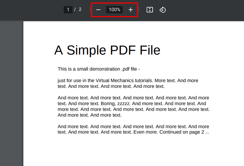 The zoom feature in Chrome's PDF reader