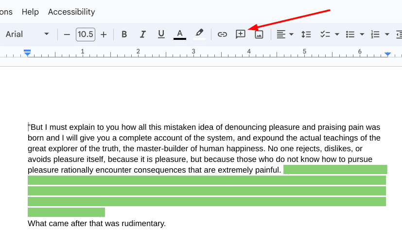 Adding a comment in Google Docs