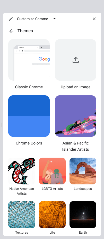 Available themes for Google Chrome
