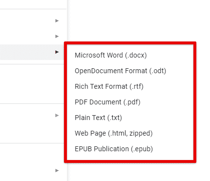 Exporting documents from Google Docs