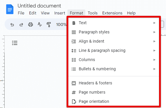 Google Docs formatting