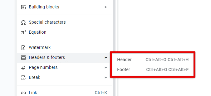 Headers and footers in Google Docs