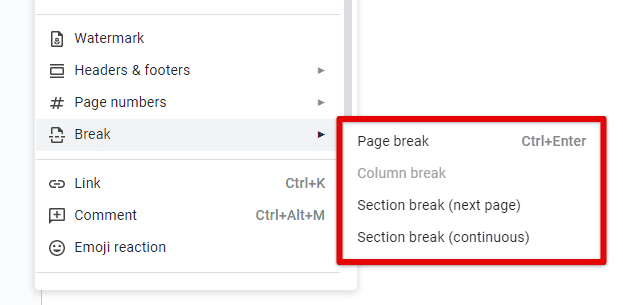 Inserting section breaks