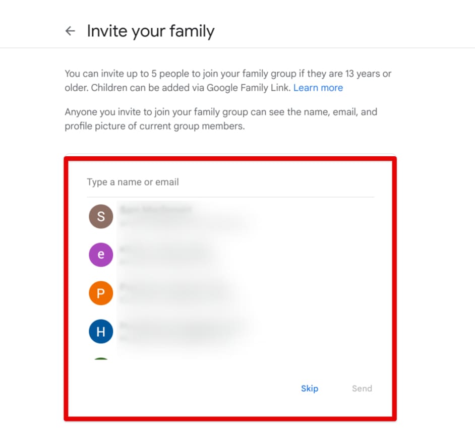Inviting people to the family group