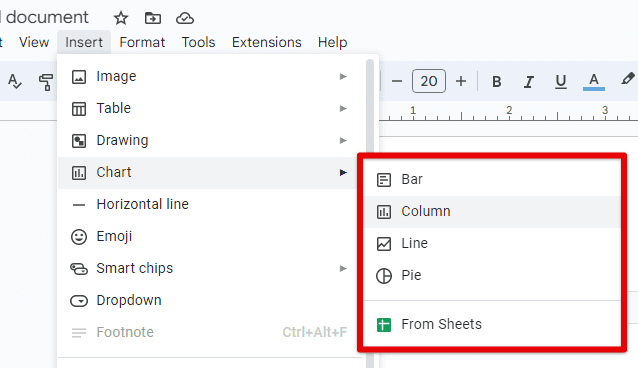 Options for inserting a chart object