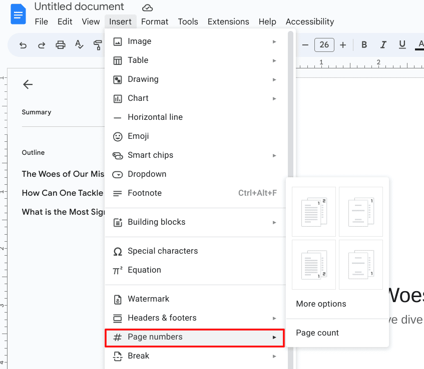 Page numbers on Google Docs