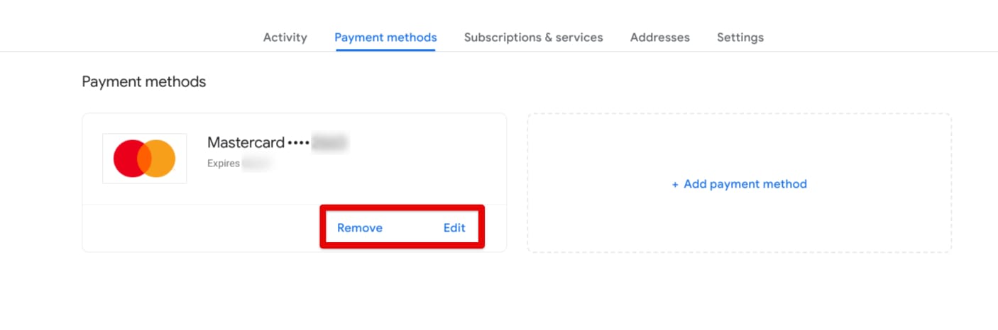 Removing or editing a card in Google Pay