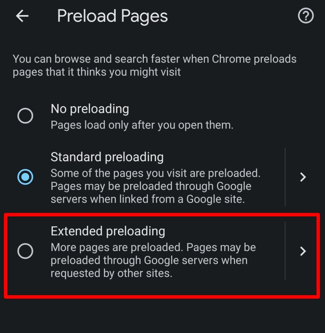 Switching to "Extended" preloading