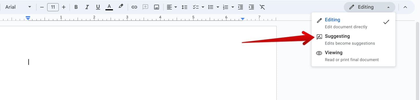 Tapping into the "Suggesting mode" in Docs