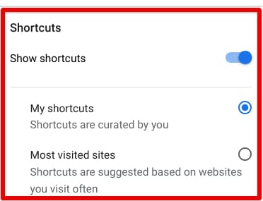 The Shortcut's feature for Chrome's "New Tab" page