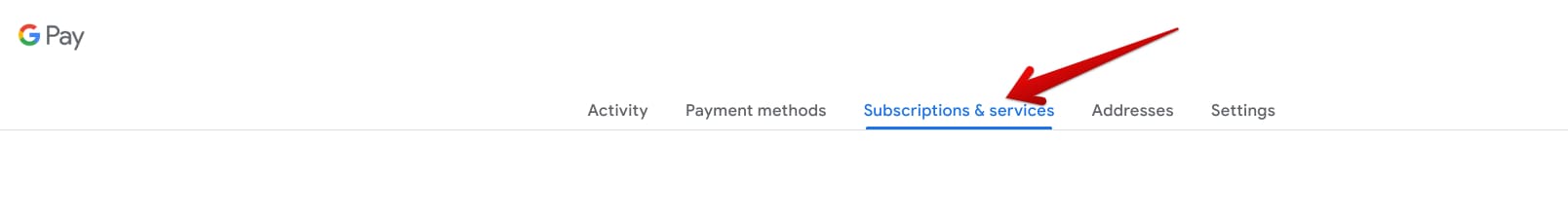 The "Subscriptions and services" tab in Google Pay