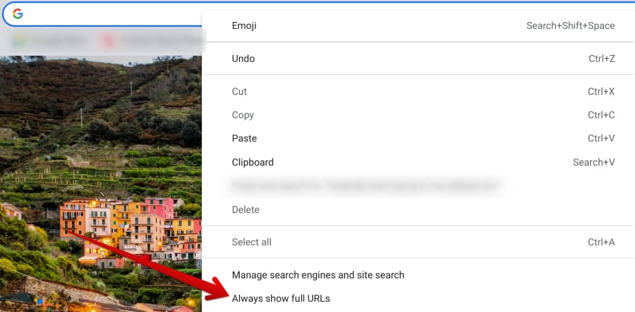Toggling on full URL appearance in Chrome