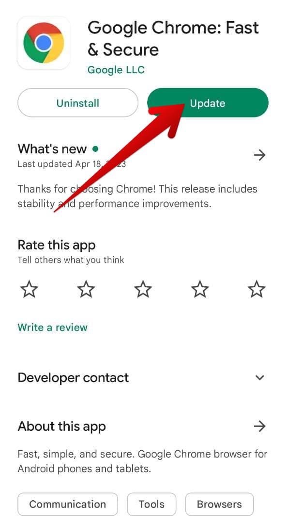 Updating the Chrome browser on Android