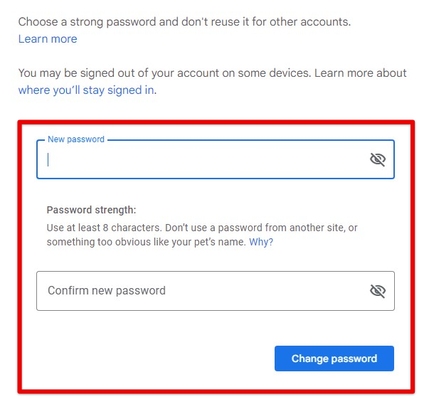Using Google's password protection