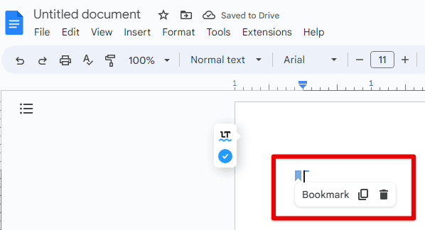 Bookmarks in Google Docs