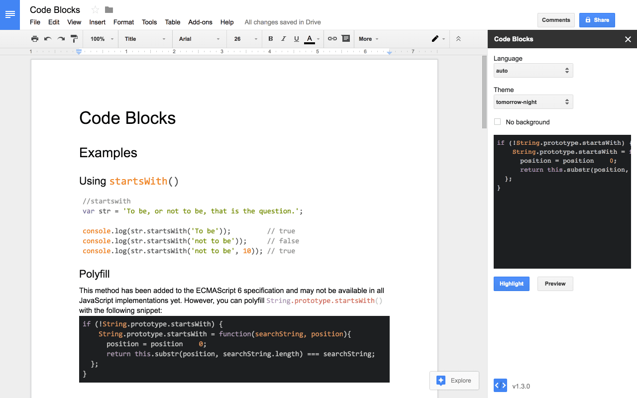 Code Blocks on Google Docs