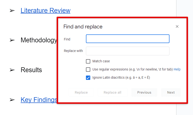 Find and replace function