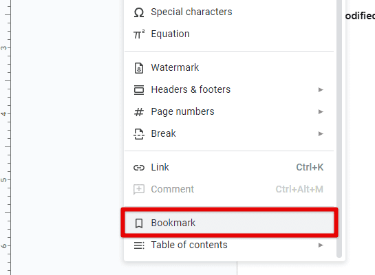 Inserting a bookmark