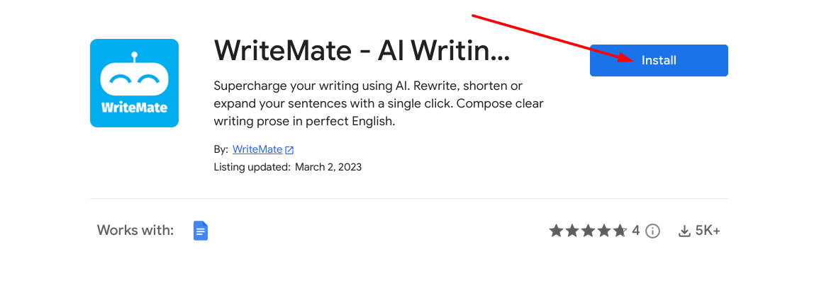 Installing the WriteMate add-on for Google Docs