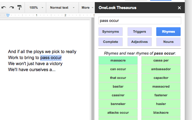 OneLook Thesaurus on Google Docs