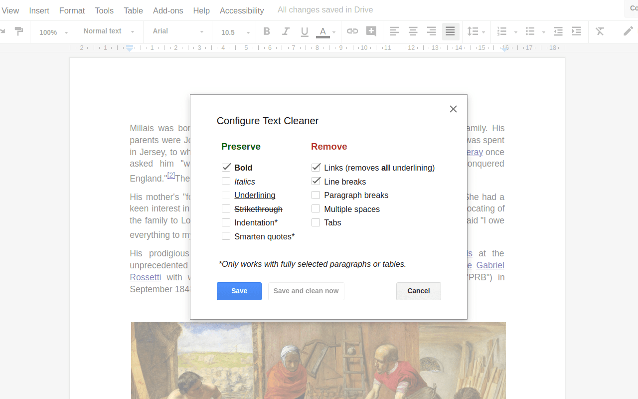 Text Cleaner on Google Docs