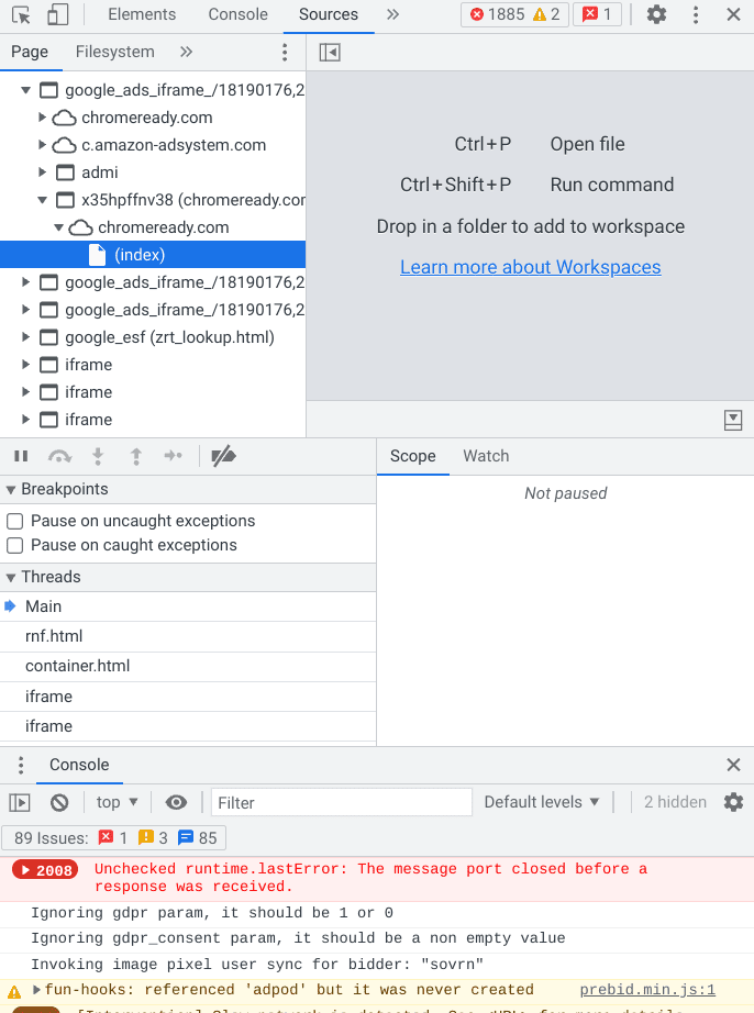 The "Sources" tab in DevTools