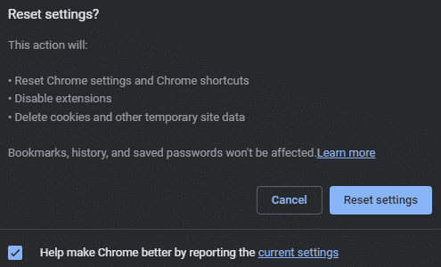 What happens when you reset Google Chrome