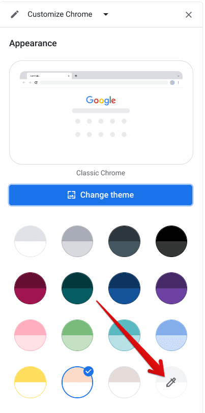 Clicking on the "Custom color" option