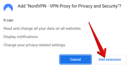 Confirming the addition of NordVPN to Chrome