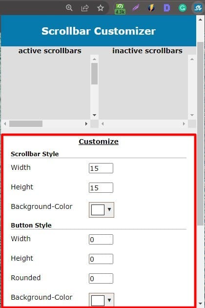 Customizing the scrollbar with the extension