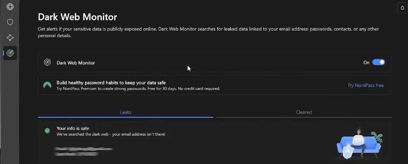Dark Web Monitor in NordVPN