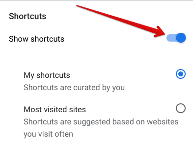 Disabling shortcut appearance on the Chrome browser