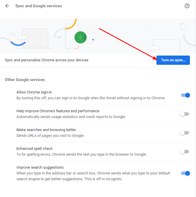 Enabling the "sync" feature in Google Chrome