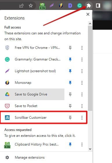 Pinning Scrollbar Customizer to Chrome